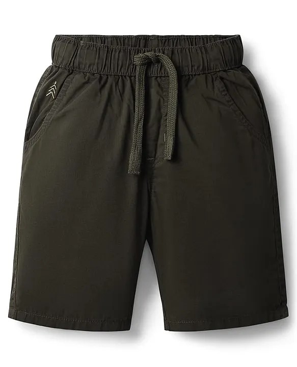 Pine Kids Cotton Woven Knee Length Solid Color Shorts - Dark Green